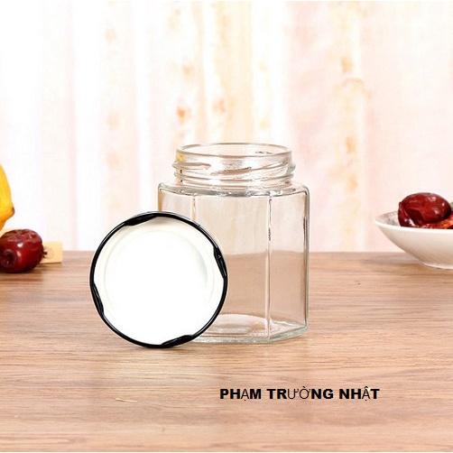 Hũ Thủy Tinh Lục giác Nắp Thiết