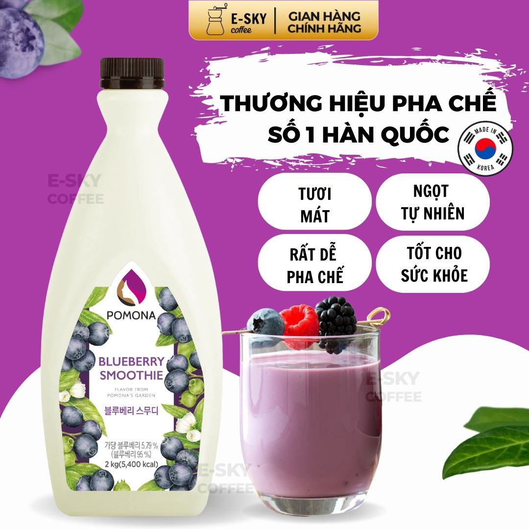 Mứt Việt Quất Pomona Blueberry Smoothie Nguyên Liệu Pha Chế Hàn Quốc Chai 2kg