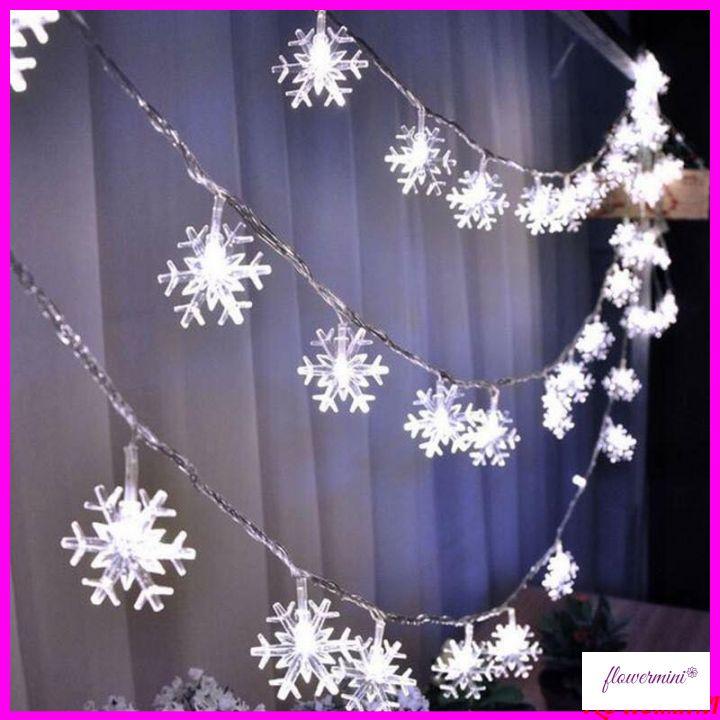 Dây đèn bông hoa tuyết trang trí giáng sinh, treo cây thông noel dài 6m bóng đèn led decor nội thất độc đáo Flowermini