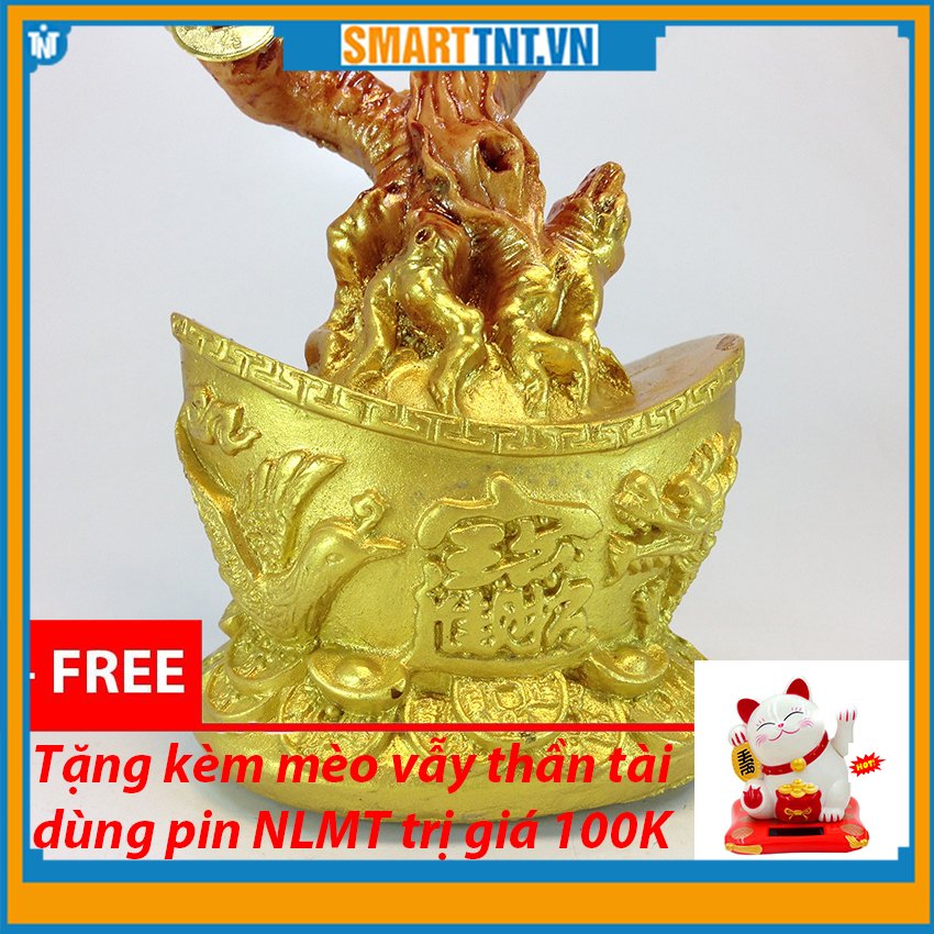 Combo cây kim tiền phát tài phát lộc đế thỏi vàng tặng mèo vẫy thần tài