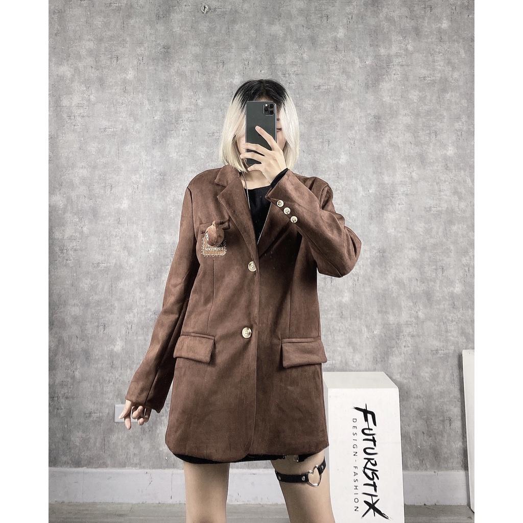 Áo Vest Nâu Phối Gấu Teddy Siêu Xinh, Áo Blazer Da Lộn Tặng Kèm Gấu Teddy AK165