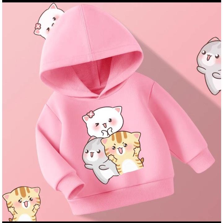 Áo hoodie cho bé gái 3 chú mèo cute từ 9 đến 35kg , chất nỉ bông siêu xinh