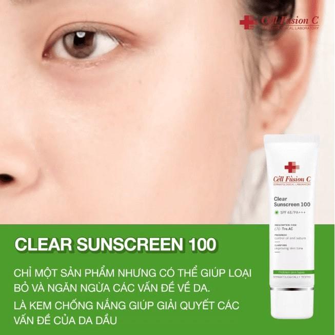 Kem Chống Nắng Kiểm Soát Dầu &amp; Nhờn Mụn Cell Fusion C Clear Sunscreen 100 SPF48/ PA+++ 50ml