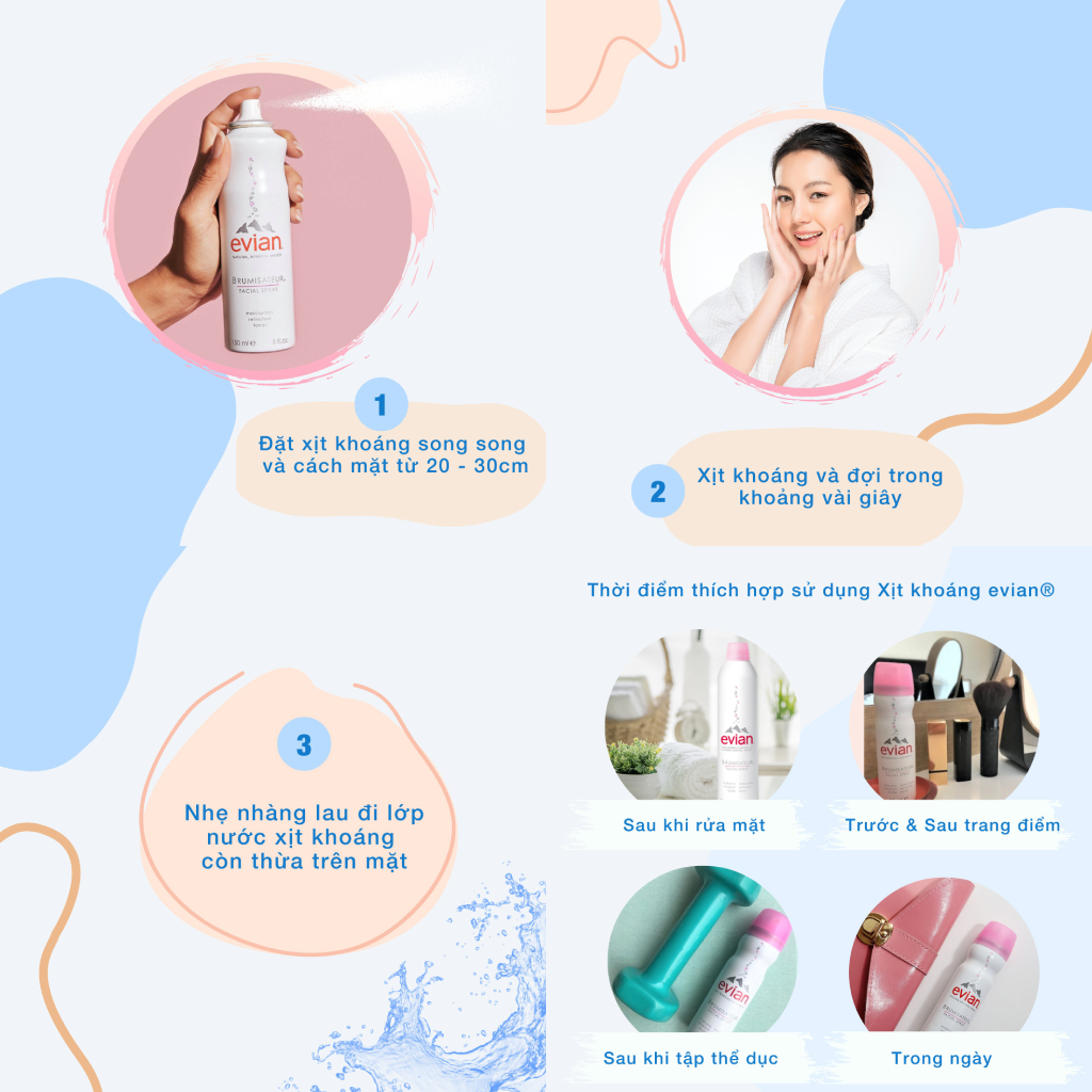 Xịt Khoáng Evian Cung Cấp Ẩm Và Làm Dịu Da Evian Spray Brumisateur Natural Mineral Water