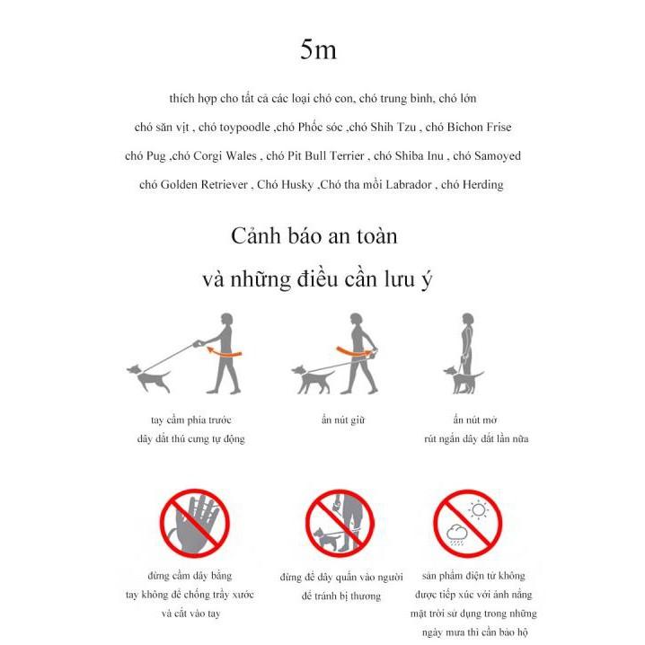 Dây dắt thú cưng tự động KimPets Hàn Quốc (Trắng 5m) - Home and Garden