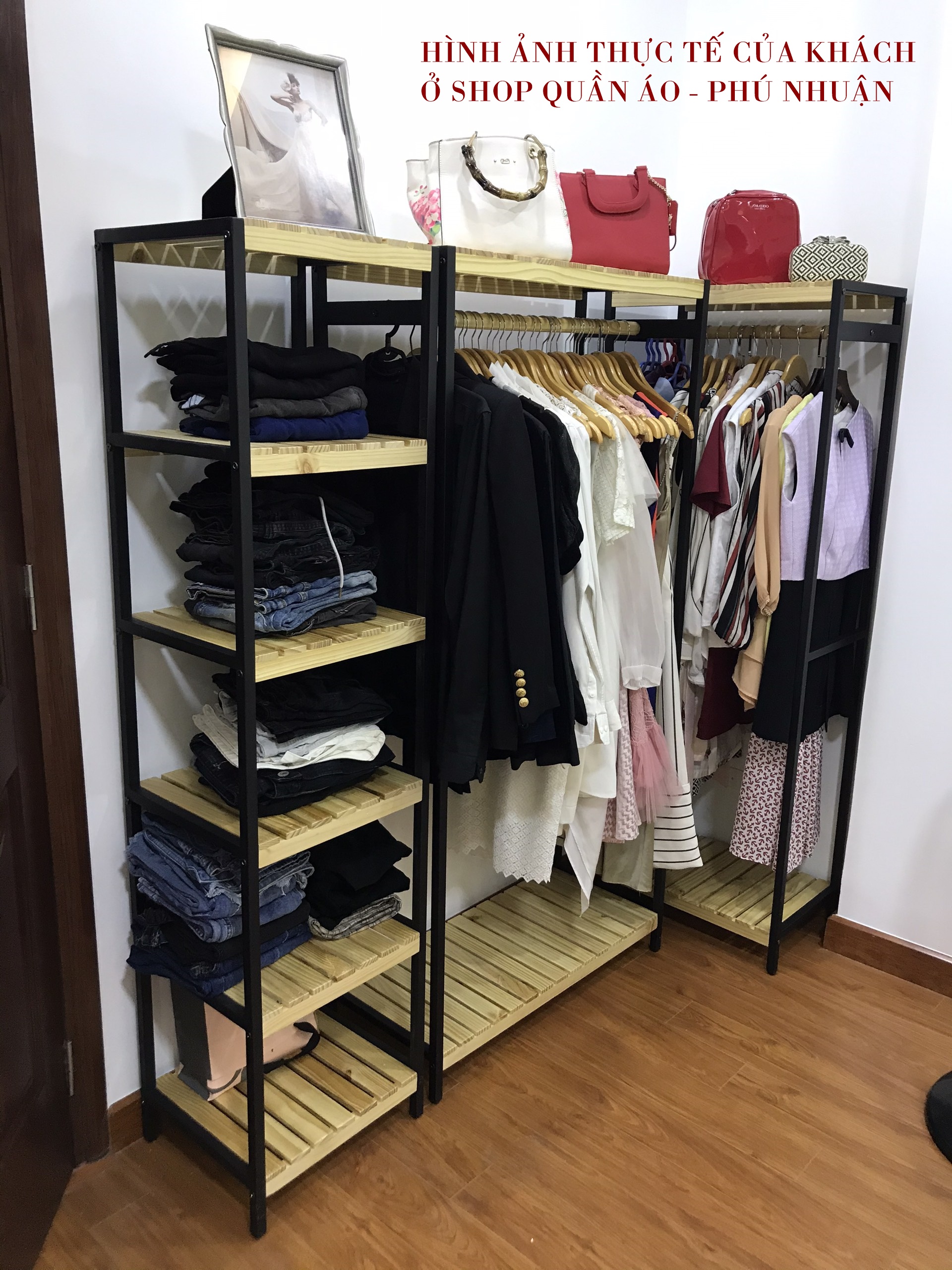 COMBO giảm thêm 10% Kệ treo quần áo đa năng Sắt Gỗ, phong cách Hàn Quốc. Tủ treo quần áo đẹp, hiện đại, sang trọng, phù hợp mọi không gian kiến trúc. SP cao cấp, đạt tiêu chuẩn Hàn Quốc