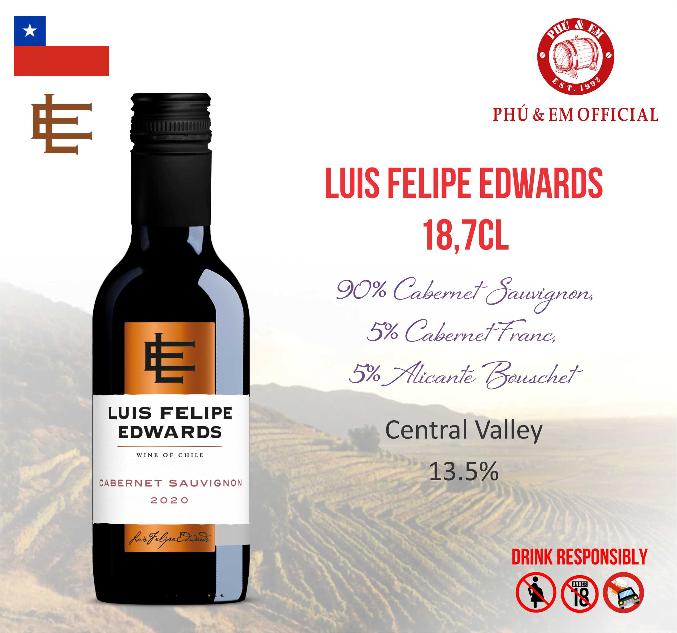Rượu Vang Đỏ Chile Luis Felipe Edwards Cabernet Sauvignon 187ml