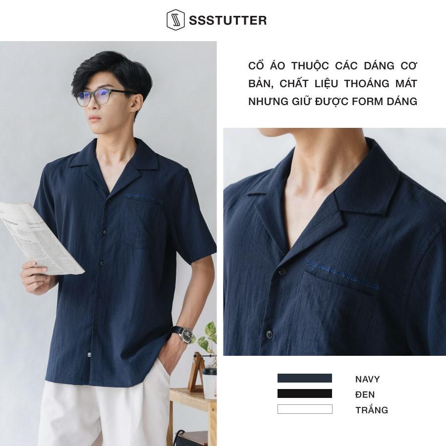 Áo sơ mi nam ngắn tay có túi ngực thêu chữ SSSTUTTER vải linen thoáng mát siêu nhẹ Otc shirt