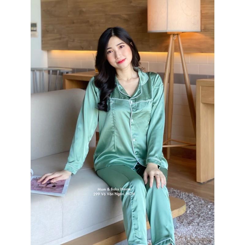 Bộ bầu kết hợp sau sinh Pijama lụa có khóa kéo