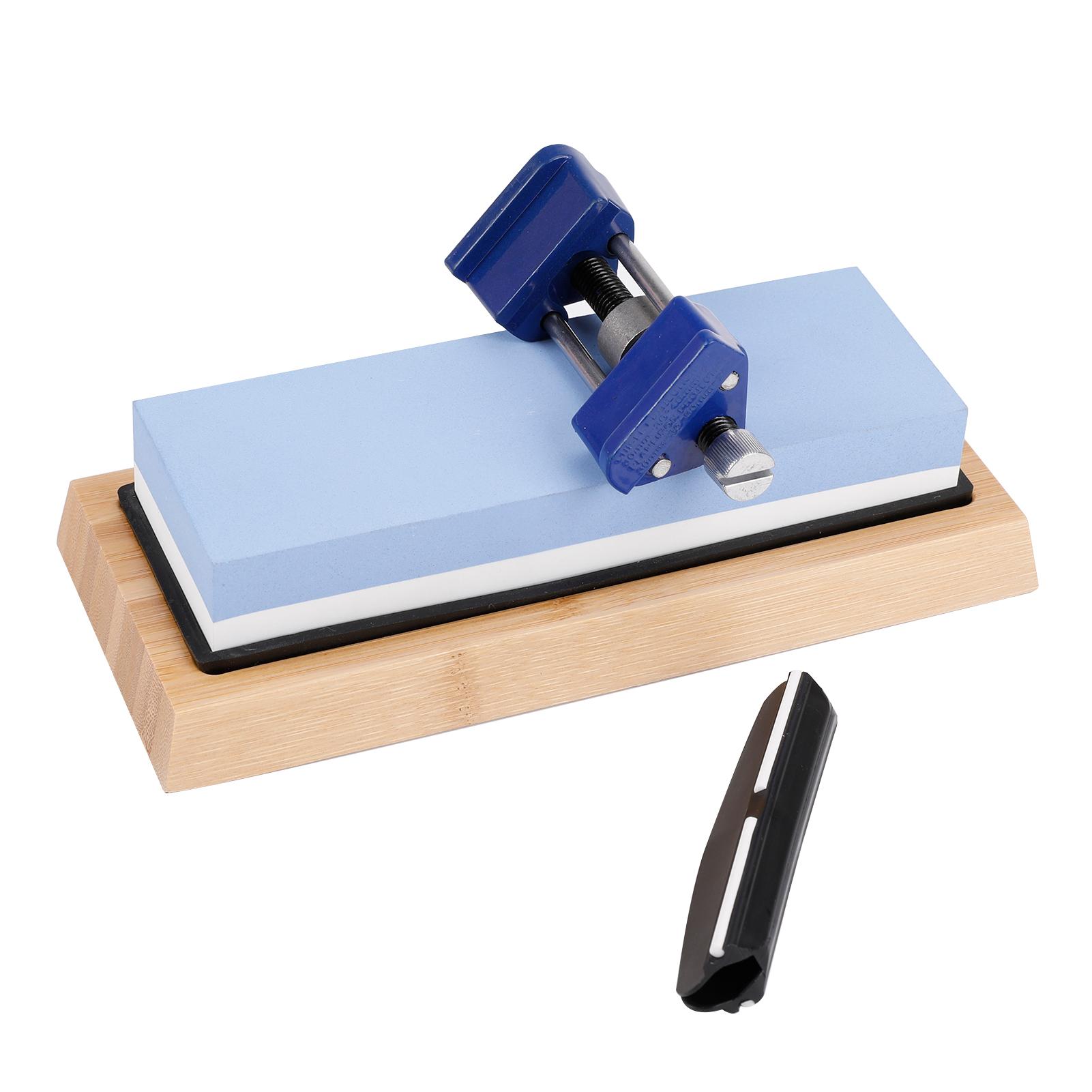 Bộ Đá mài hai mặt Grit White Corundum với giá đỡ silicone, đế tre, bộ điều chỉnh đá trắng và thanh dẫn góc, dụng cụ mài dao chuyên nghiệp