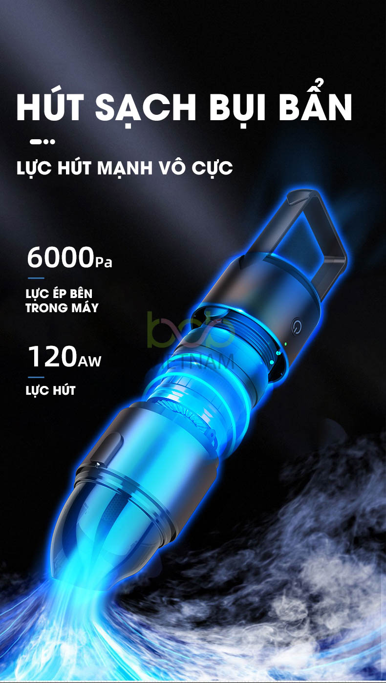 Máy Hút Bụi Ô Tô Không Dây Tiện Lợi Dung Lượng Pin 4000mah Lực Hút Siêu Mạnh Sạc USB