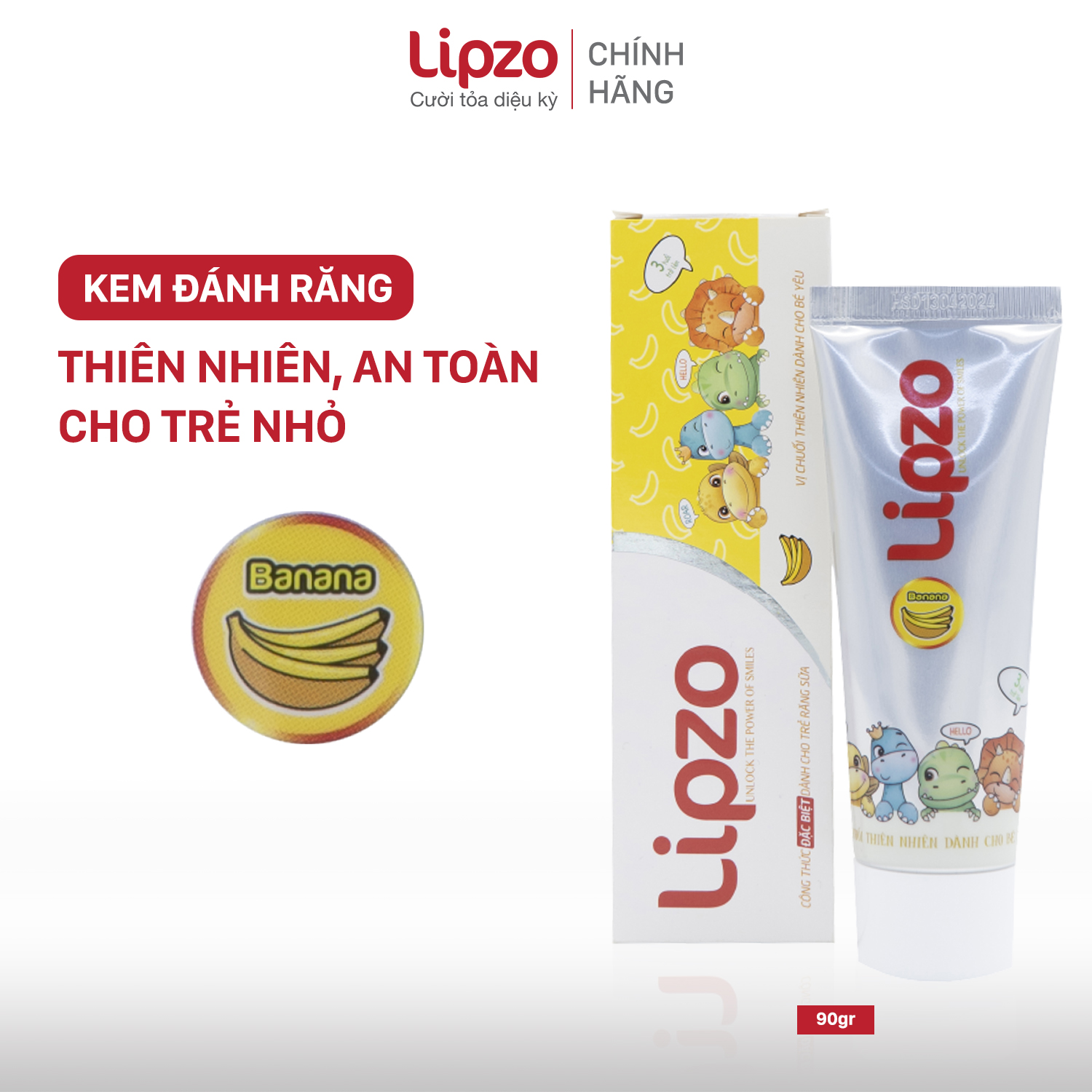 Kem Đánh Răng Trẻ Em LIPZO Vị Chuối Bảo Vệ Răng Sữa 75g Hữu Cơ Ngọt Thơm An Toàn Nuốt Được Dành Cho Trẻ Em Từ 3-10 Tuổi