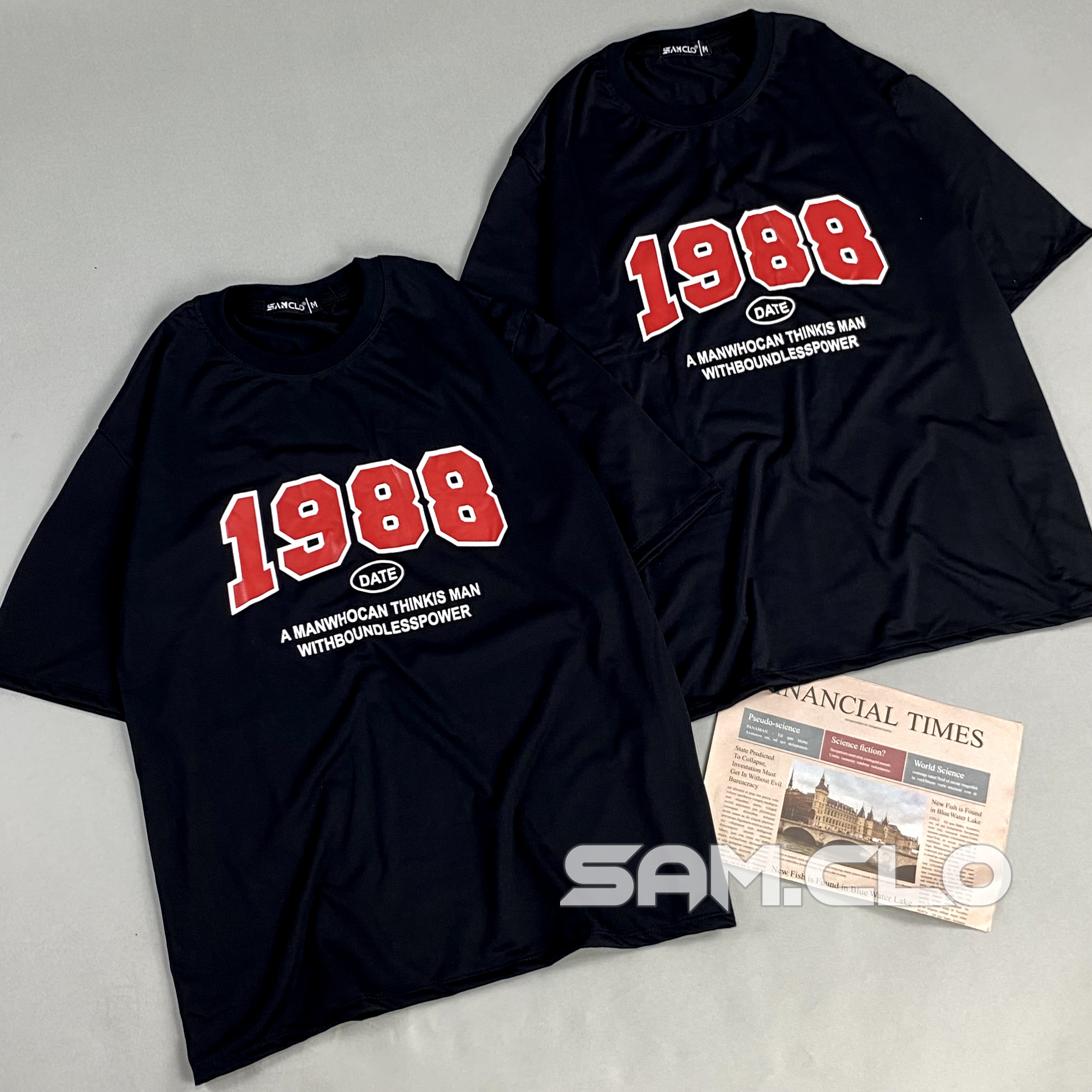 Áo phông tay lỡ nam nữ SAM CLO thun form rộng dáng Unisex - mặc cặp, nhóm, lớp in DINO 1988 ĐỎ