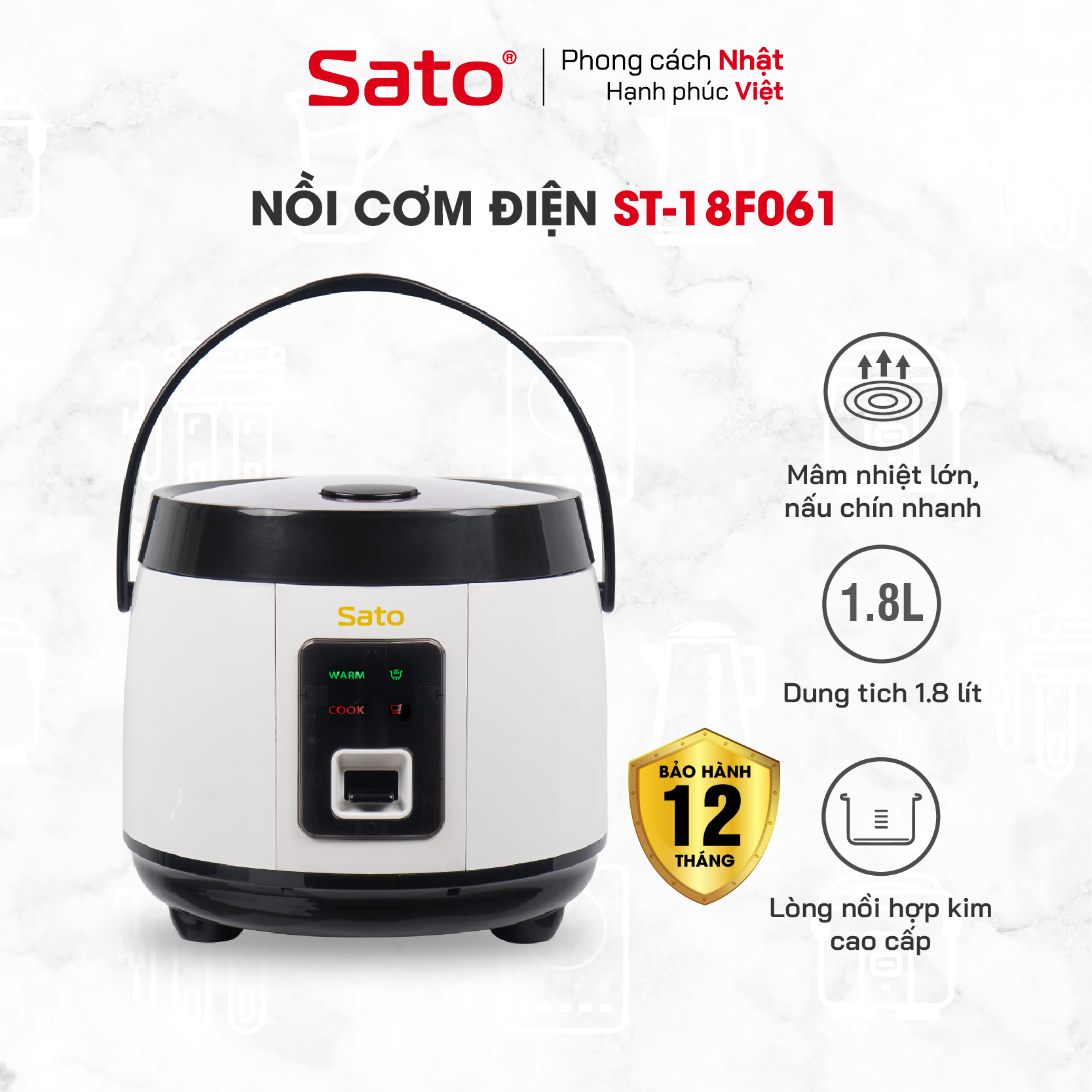 Nồi Cơm Điện SATO 18F061 1.8L - Hàng Chính Hãng