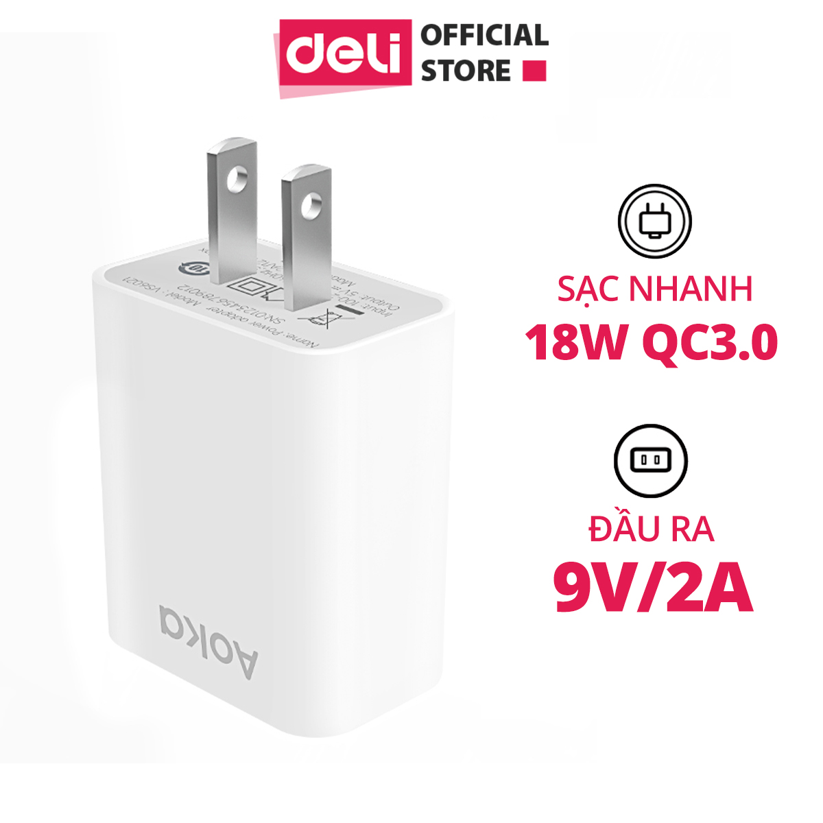 Củ Sạc Nhanh AOKA by Deli 20W Sạc Nhanh Cho Điện Thoại - Siêu Bền Chống Nóng Chống Cháy Nổ hàng chính hãng VS6021