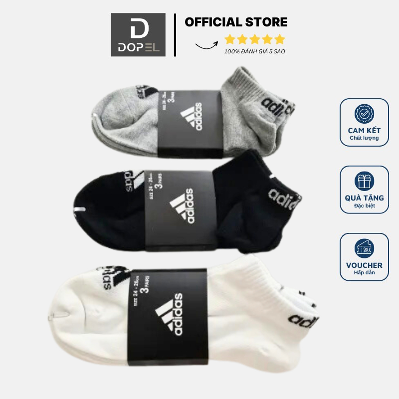 Vớ Adidas 3 Cổ Ngắn Nam Nữ Hàng Xuất Nhật Co Dãn