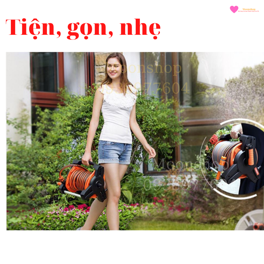 BỘ LÔ CUỘN ỐNG NƯỚC DÀI 15M ỐNG PHI 14, ĐỦ PHỤ KIỆN, TẶNG DÂY ĐẦU VÀO KHUNG