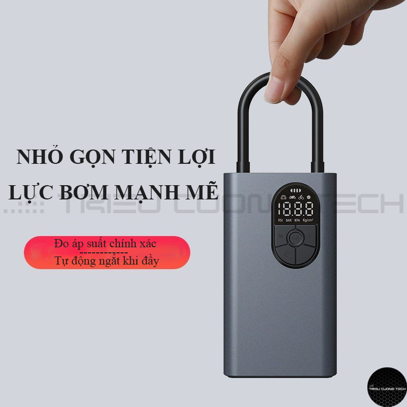 Máy Bơm Lốp Ô Tô Điện Tử Cầm Tay Đa Năng Nhỏ Gọn - Tự Ngắt Cho Xe Hơi Xe Đạp Xe Gắn Máy CQB - Đèn Led Chiếu Sáng Ban Đêm - Hàng Chính Hãng