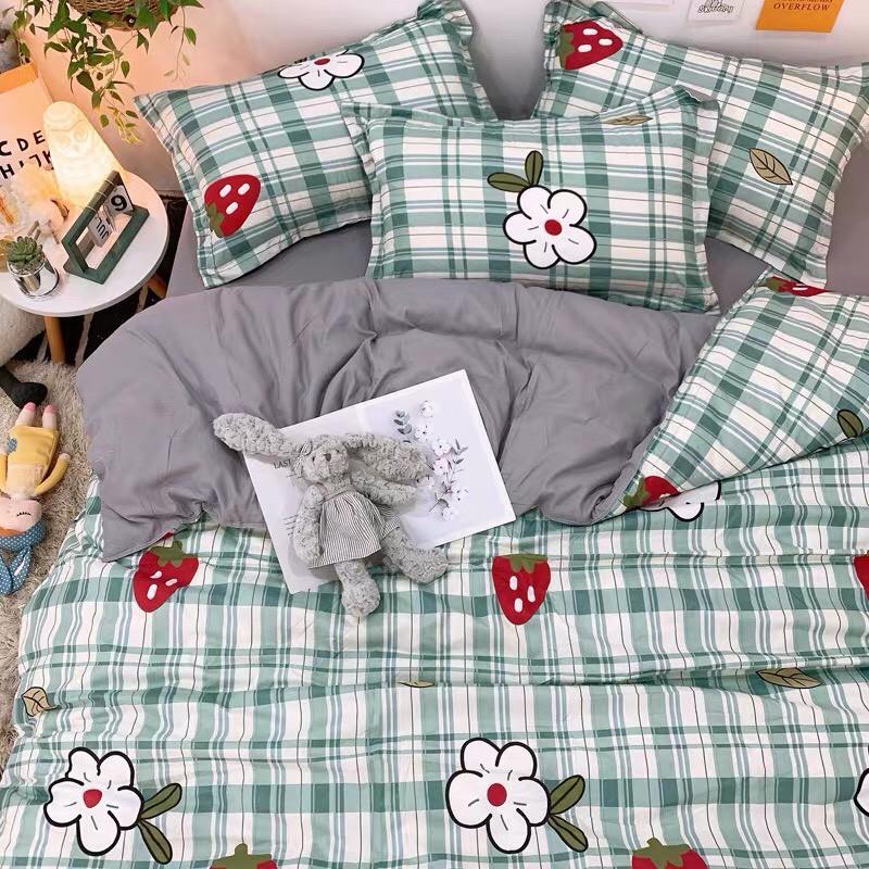 Bộ Chăn Ga Gối Cotton Poly M2T bedding chăn ga Hàn Quốc kẻ xước hoa đủ size miễn phí bo chun