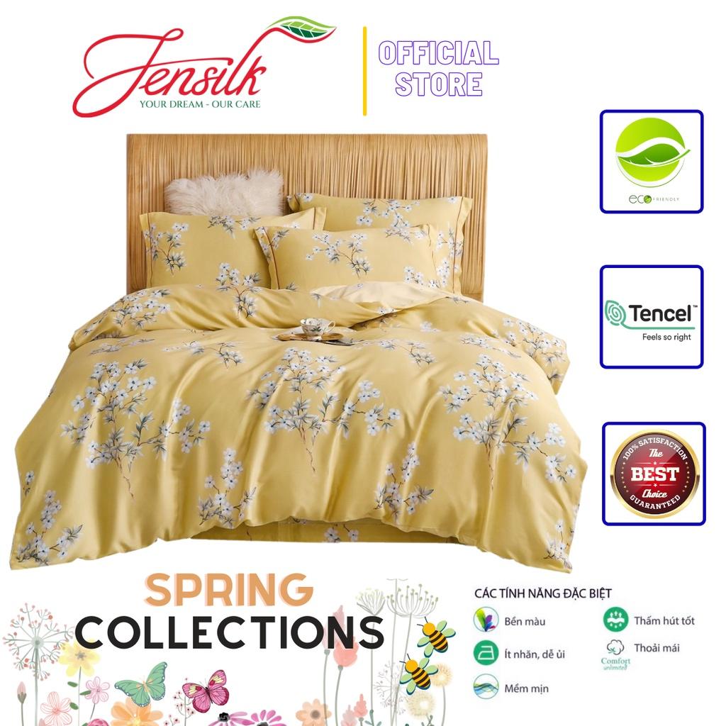 Bộ Chăn Ga Gối 100%TENCEL 100S SPRING COLLECTIONS 001 Siêu mềm, mát mịn họa tiết Hoa lá 3D Sang trọng, Ấm áp
