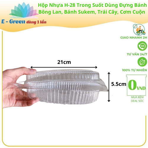 Lốc 10-50-100 Hộp Nhựa Tròn H-28 Đựng Bánh Bông Lan, Bánh Kem, Trái Cây Kích Thướt 21cm x 21cm x 5.5cm