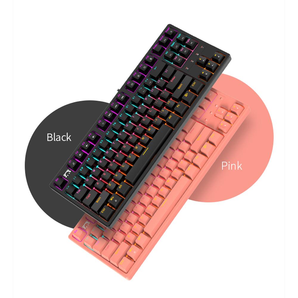 DaiDai STK130 USB Wired Mechanical Keyboard Mixed Light Keyboard 87 Keys Gaming Office Keyboard Ergonomic Design Pink