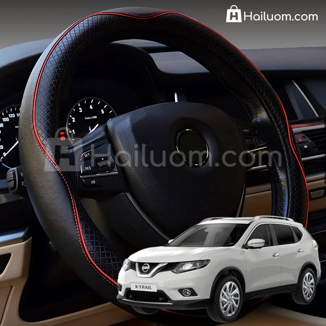 Bọc Vô Lăng ô tô cho NISSAN XTRAIL Da Thật Cao Cấp - Màu Đen Chỉ Đỏ