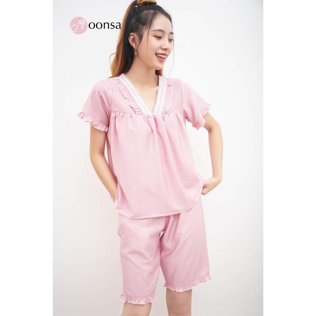 Đồ Mặc Nhà Tơ Nilen Hồng Cổ Tim