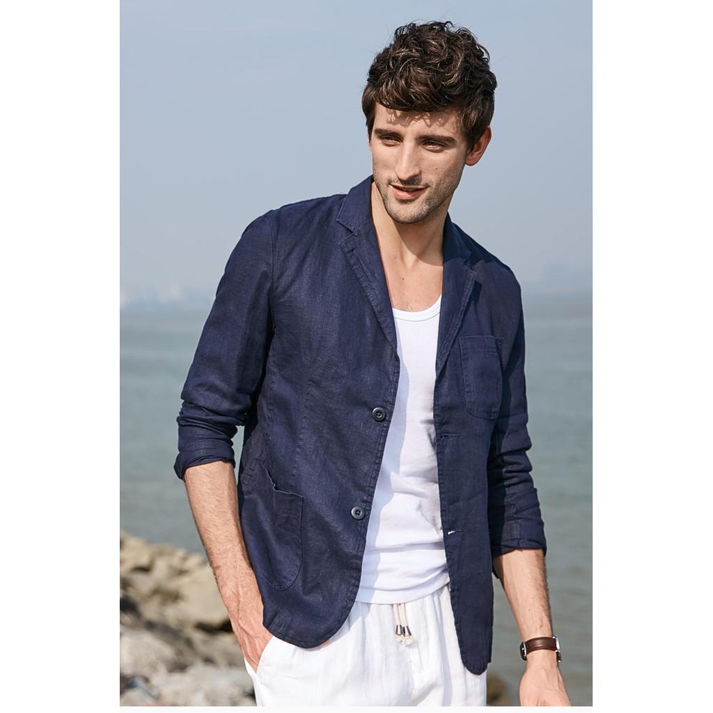 Áo vest Blazer Linen nam dáng lửng, thời trang phong cách trẻ trung