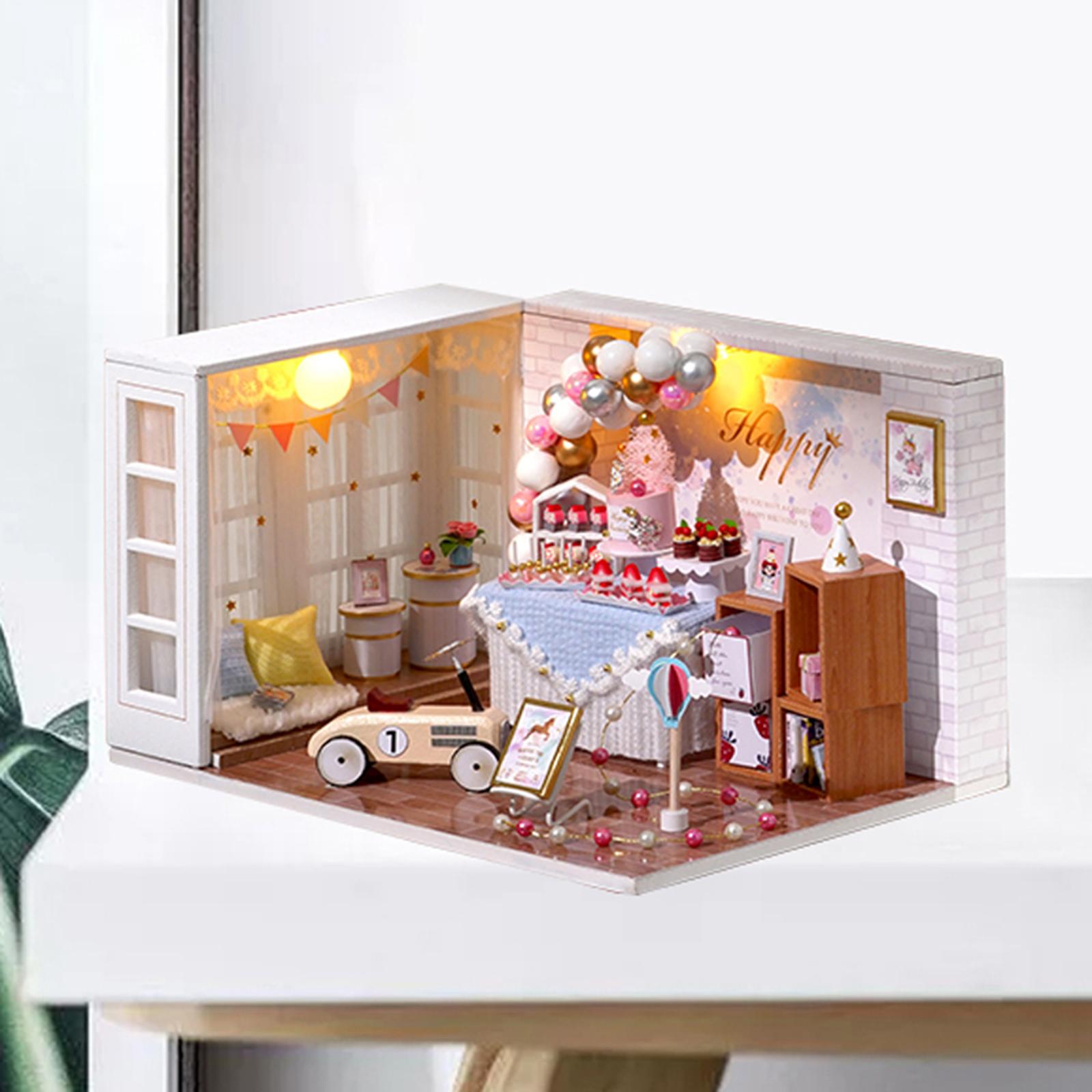Dolls House & Dust Proof & LED Light Creative Room Toys for Little Children Gift