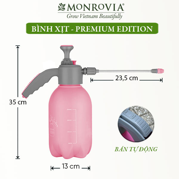 Bình xịt tưới cây MONROVIA 2 lít, bán tự động, phun sương tưới cây cảnh, vòi dài, tặng vòi ngắn, màu xanh, tiêu chuẩn Châu Âu