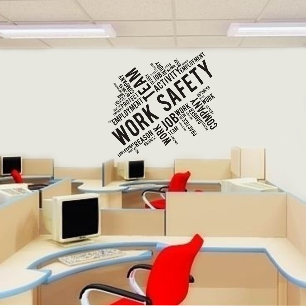 Decal dán tường Work Safety trang trí văn phòng, phòng làm việc với thông điệp hay AmyShop (54 x 56 cm)