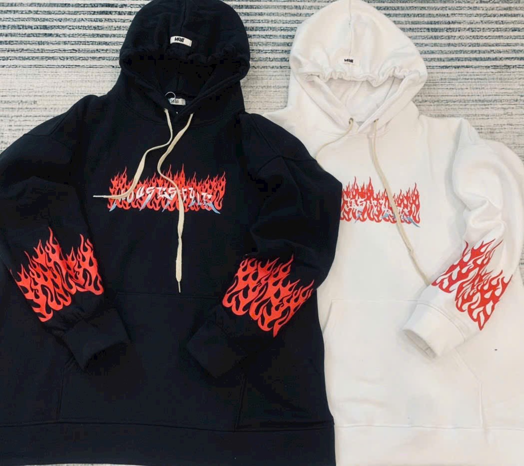 Áo khoác nỉ áo khoác hoodie nam nữ In Lửa form rộng bo gấu tay phồng hàn quốc, áo hoodie cặp đôi chống nắng thu đông dễ phối đồ phong cách cá tính