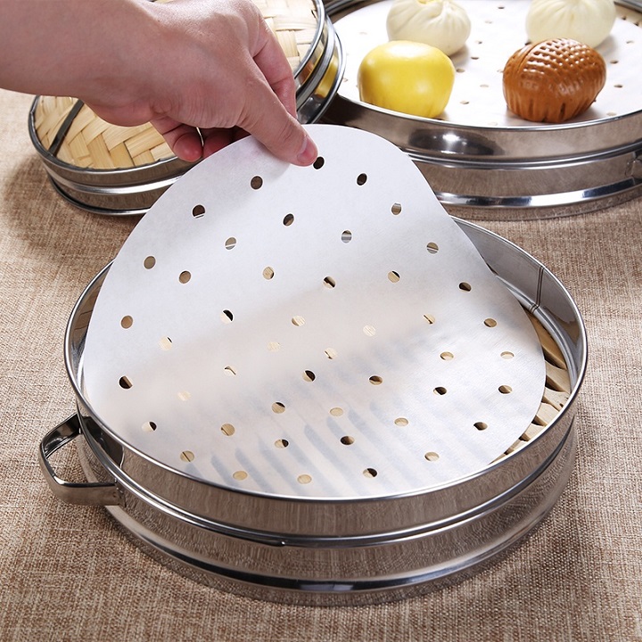 Set 100 tờ giấy nến đục lỗ cho xửng hấp, nướng chống dính