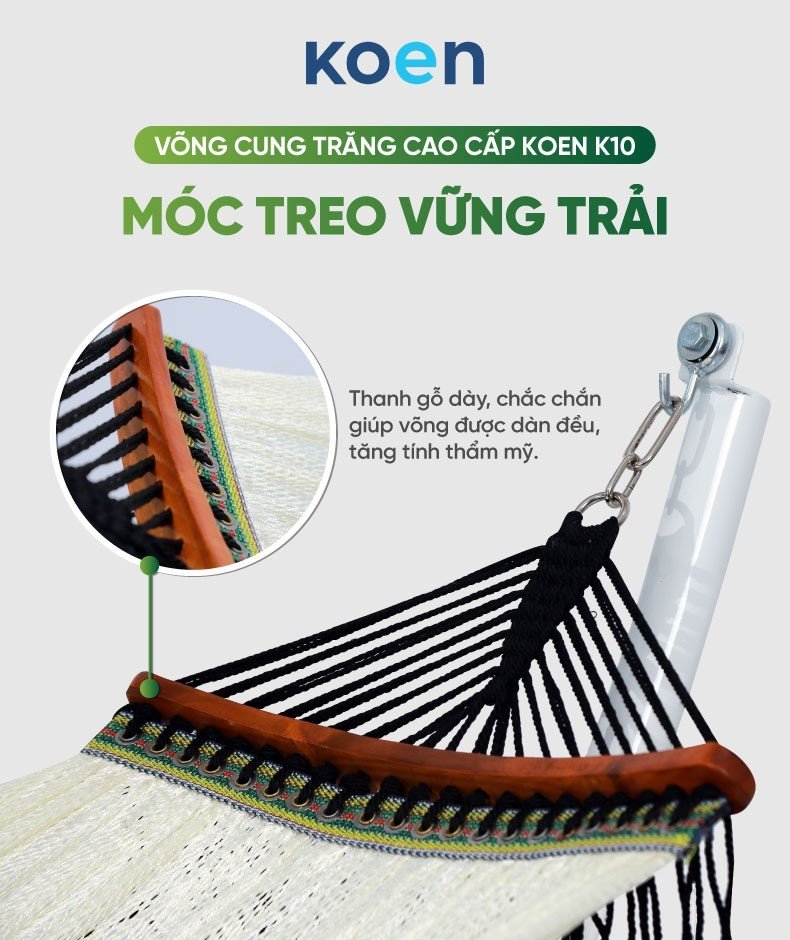 Võng cung trăng koen màu trắng xếp gọn với khung sơn tĩnh điện cao cấp