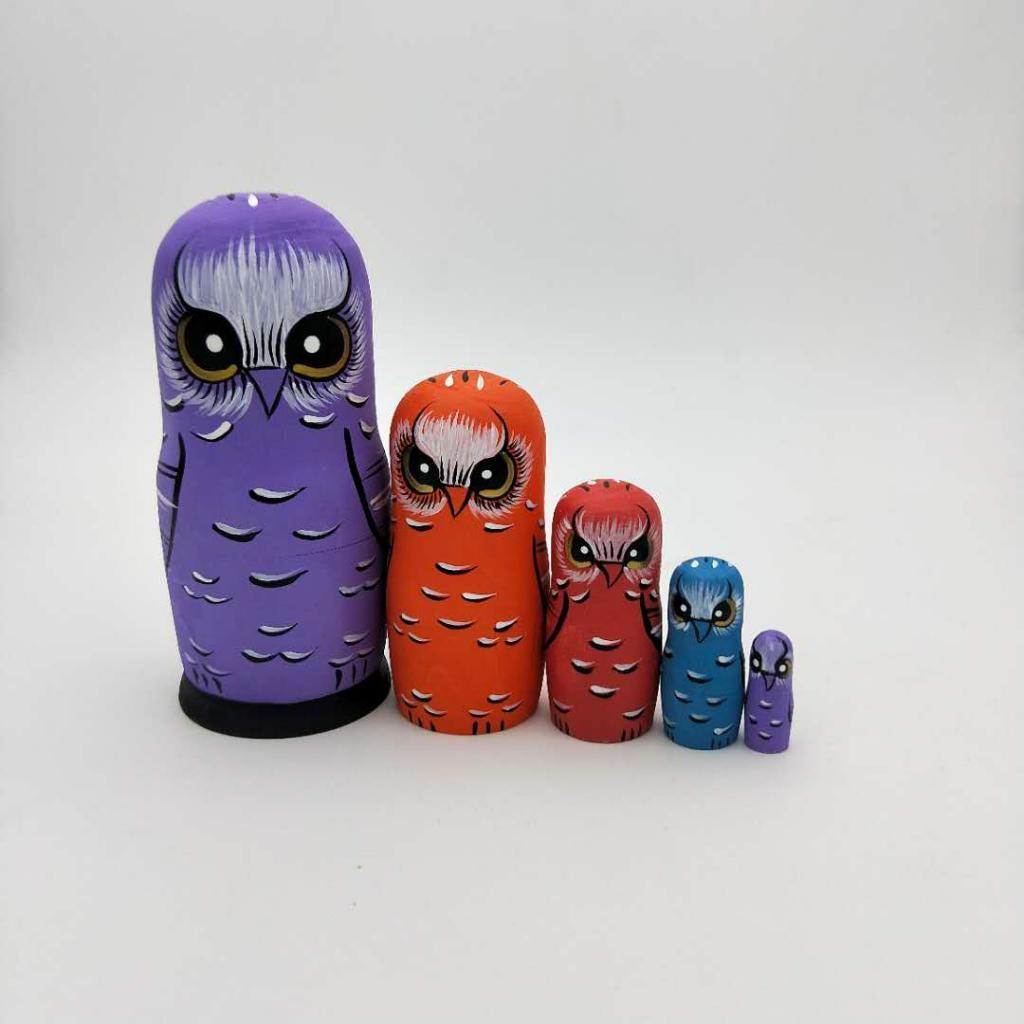5pcs Lovely Owl Russian Nesting Doll Matryoshka Stacking Dolls Wooden