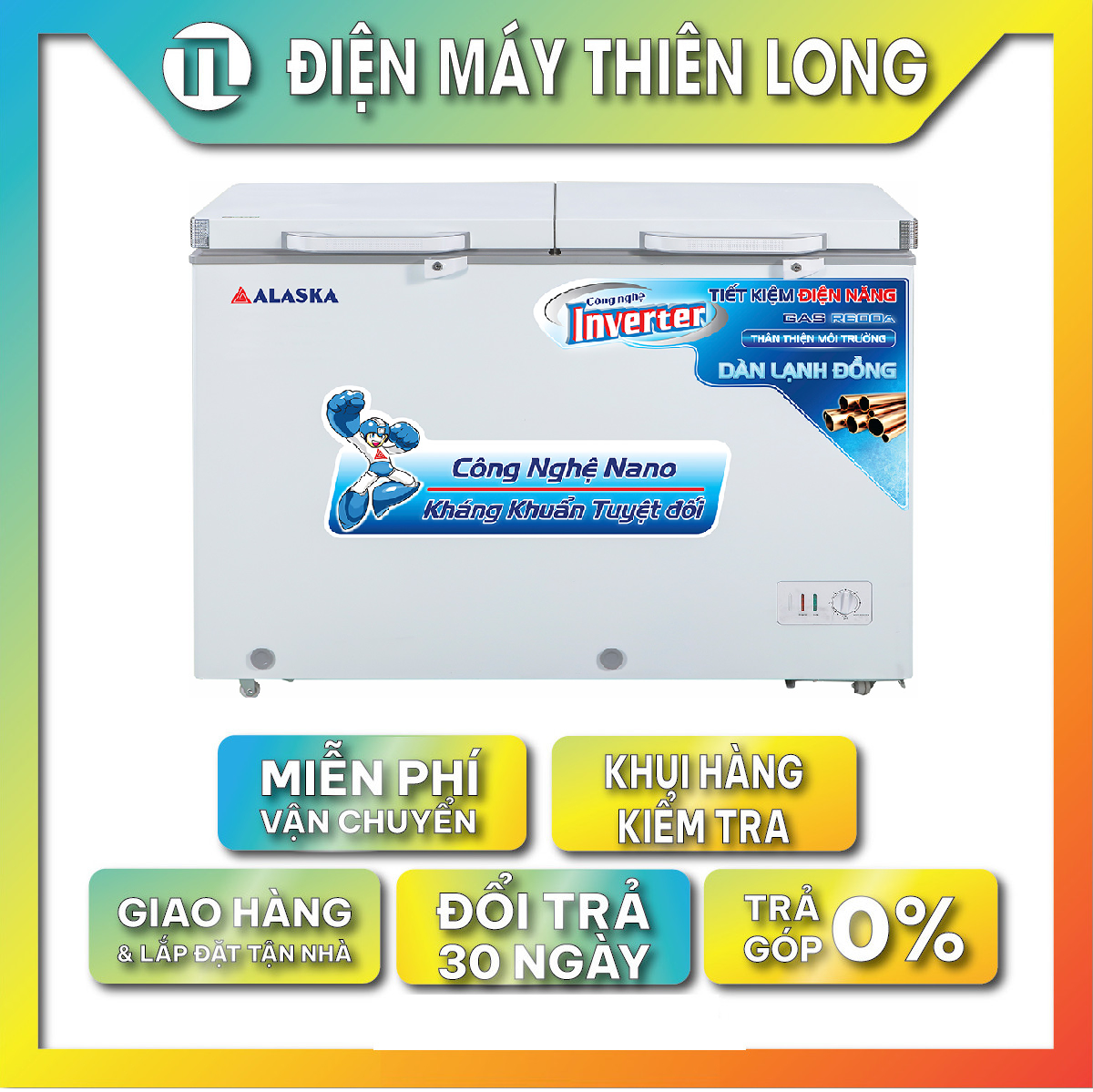 TỦ ĐÔNG MÁT ALASKA INVERTER 350/221 LÍT BCD-3568CI ĐỒNG (R600A) - hàng chính hãng - chỉ giao HCM