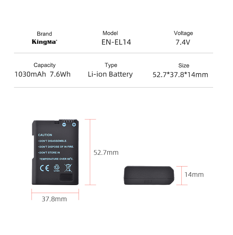 BỘ 1 PIN 1 SẠC ĐÔI VER 3 KINGMA CHO NIKON EN-EL14 - HÀNG CHÍNH HÃNG