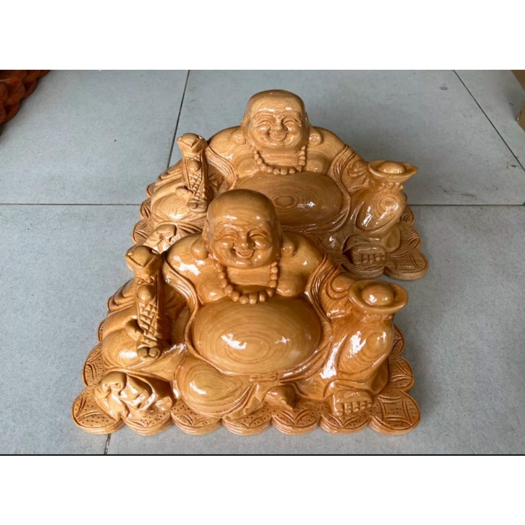 Tượng phật di lặc ngồi gỗ pomu ngang 35cm