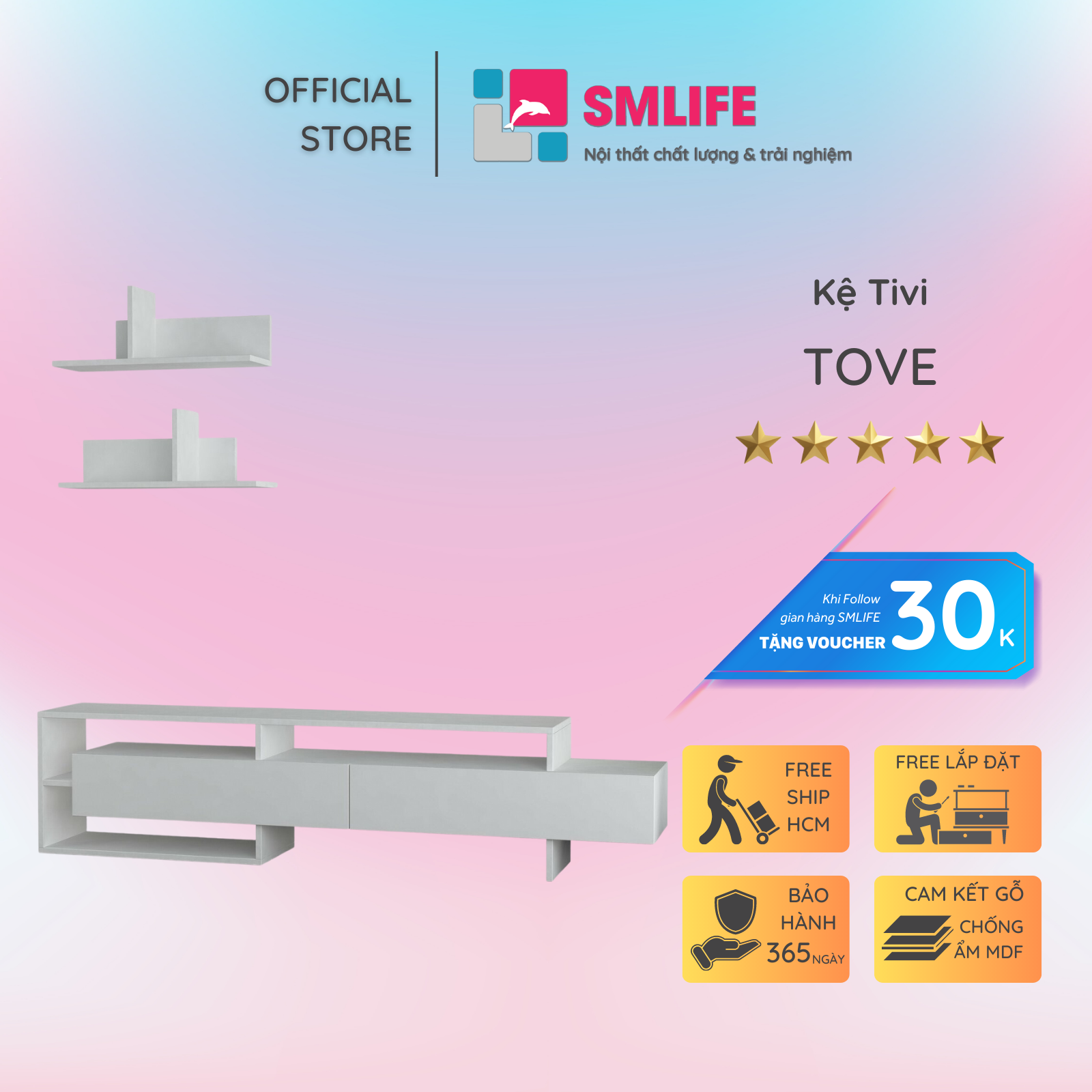 Kệ Tivi gỗ hiện đại SMLIFE Tove | Gỗ MDF dày 17mm chống ẩm | D180xR32xC42cm