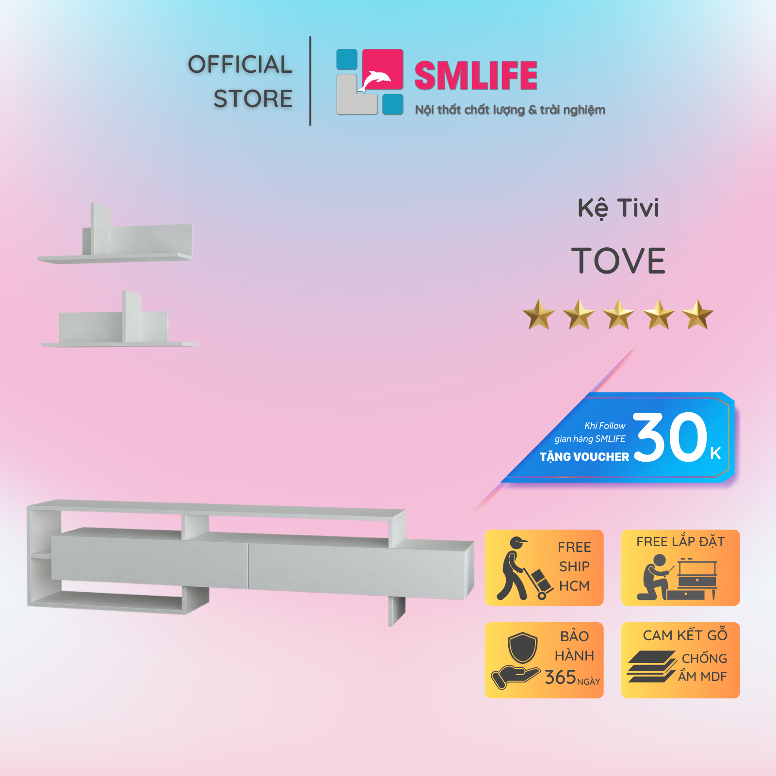 Kệ Tivi gỗ hiện đại SMLIFE Tove  | Gỗ MDF dày 17mm chống ẩm | D180xR32xC42cm - Màu