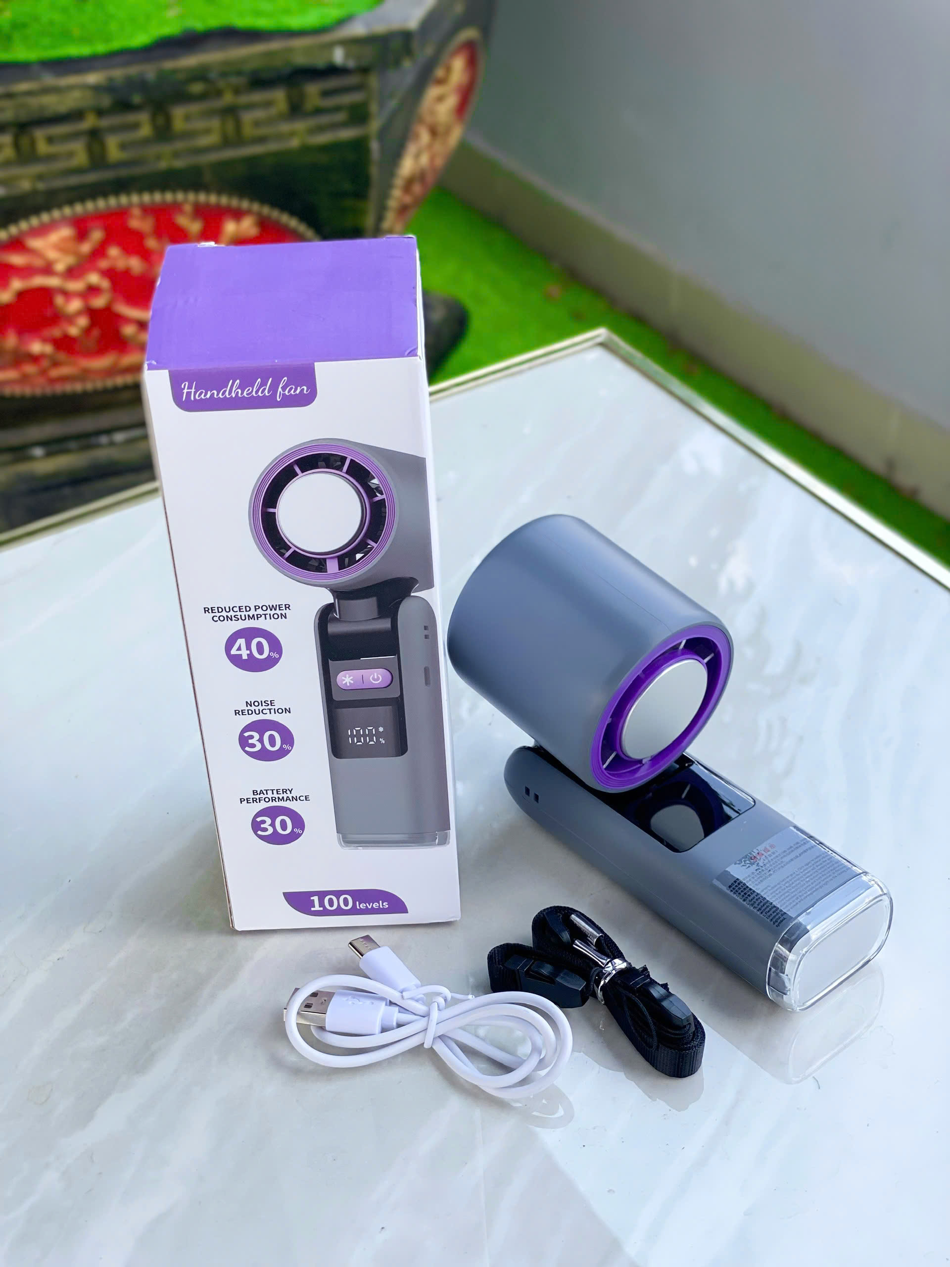 Quạt mini K801 cầm tay  sạc lại với 4000mAh, sạc nhanh 1.5h, điều chỉnh mức 100 Level có sò lạnh cao cấp, xoay 180 độ hàng nhập khẩu