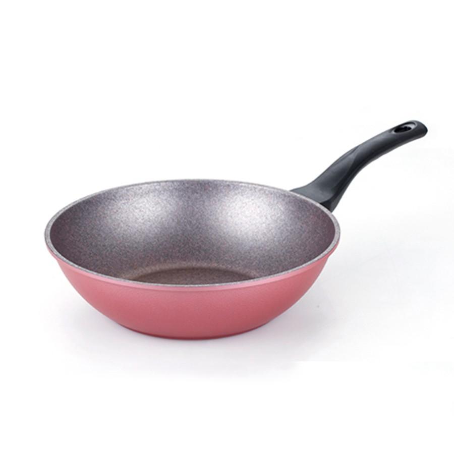 Chảo đá chống dính Ecoramic siêu bền -28 cm - + nắp kính 28 cm -Curling stone Wok pan and Glass