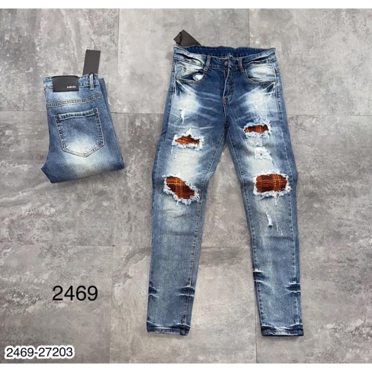 Quần Jeans Nam Amr Xanh Vá Da Siêu Xịn - Quần Bò Nam Amr Nhiều Mẫu Xanh Vá Rách Cho AE Chọn