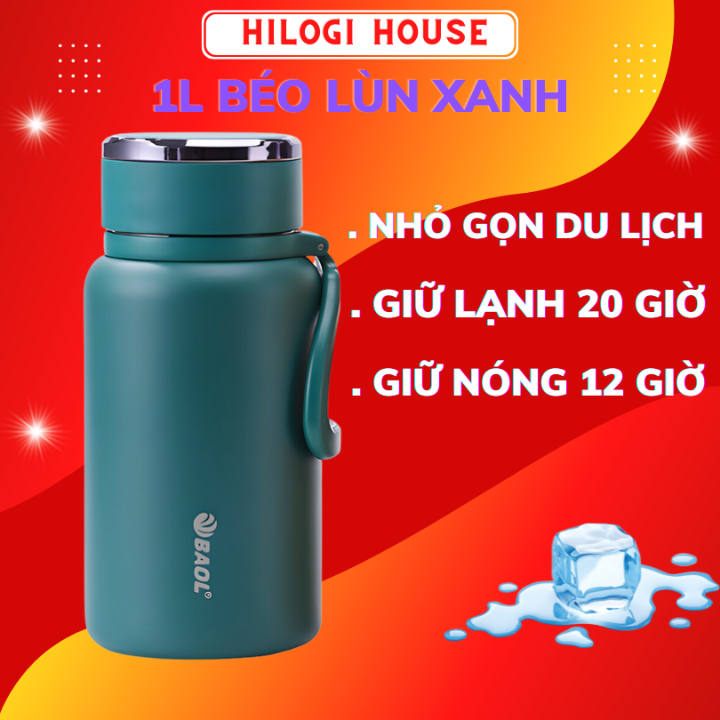 Bình giữ nhiệt 1500ml HiLOGI HOUSE sơn nhám chống trầy xước giữ nhiệt lạnh hơn 24 giờ , giữ nóng hơn 12 giờ , có dây treo