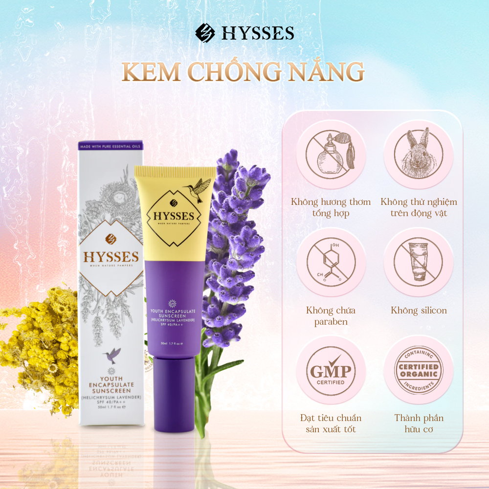 Kem Chống Nắng Cao Cấp Hysses Youth Encapsulate Phục Hồi Và Trẻ Hóa Da, Giảm Nếp Nhăn, Bảo Vệ Da Trước Tia UVA/UVB Với Tinh Dầu Oải Hương - Cúc La Mã Hữu Cơ Tự Nhiên