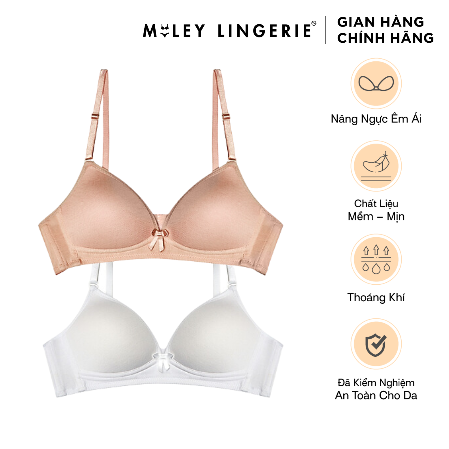 Bộ 2 áo ngực Basic White Pink Miley Lingerie - BRW_02