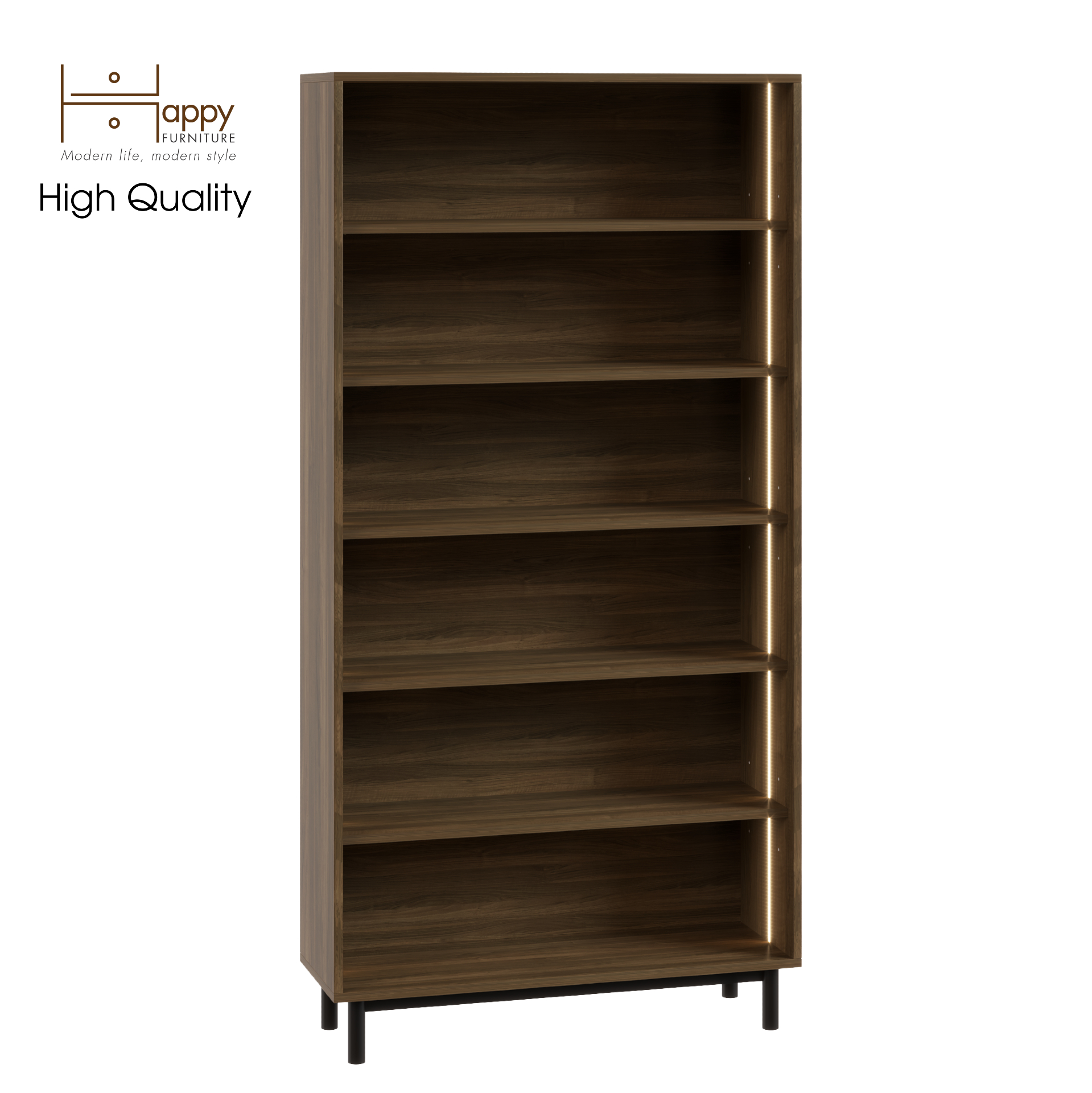 [Happy Home Furniture] CATY , Kệ sách 6 tầng tích hợp đèn LED - chân sắt , 90cm x 30cm x 180cm (DxRxC), KSA_015_LED