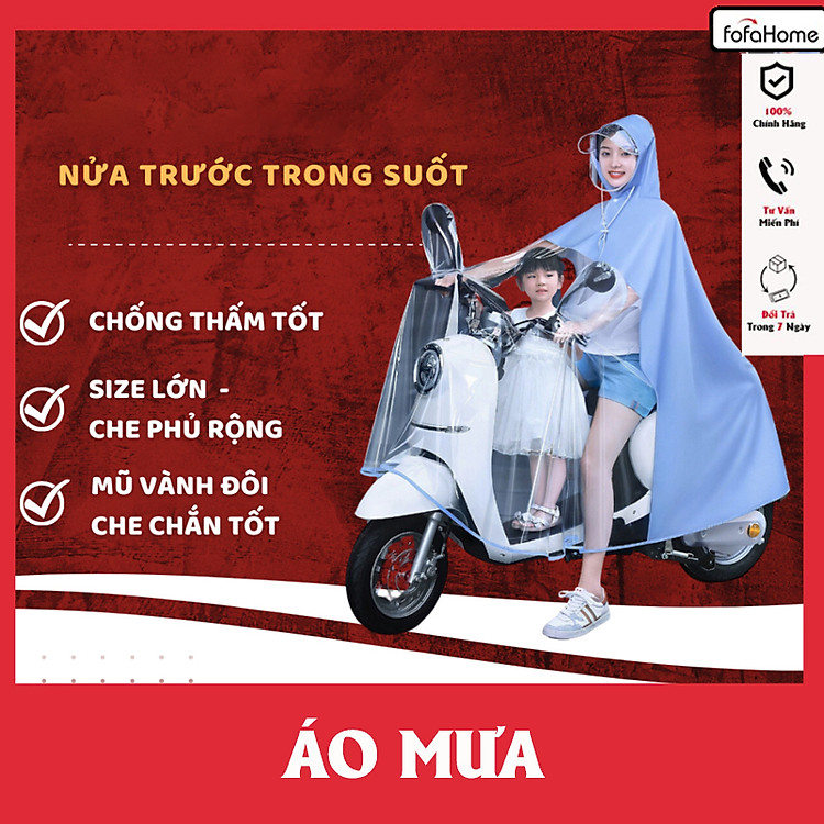 Áo Mưa Mẹ Và Bé Nửa Trước Trong Suốt Che Phủ Toàn Thân Kèm Kính Chắn Mưa Cực Kỳ Tiện Lợi Loại 1 Đầu Giao Màu Ngẫu Nhiên