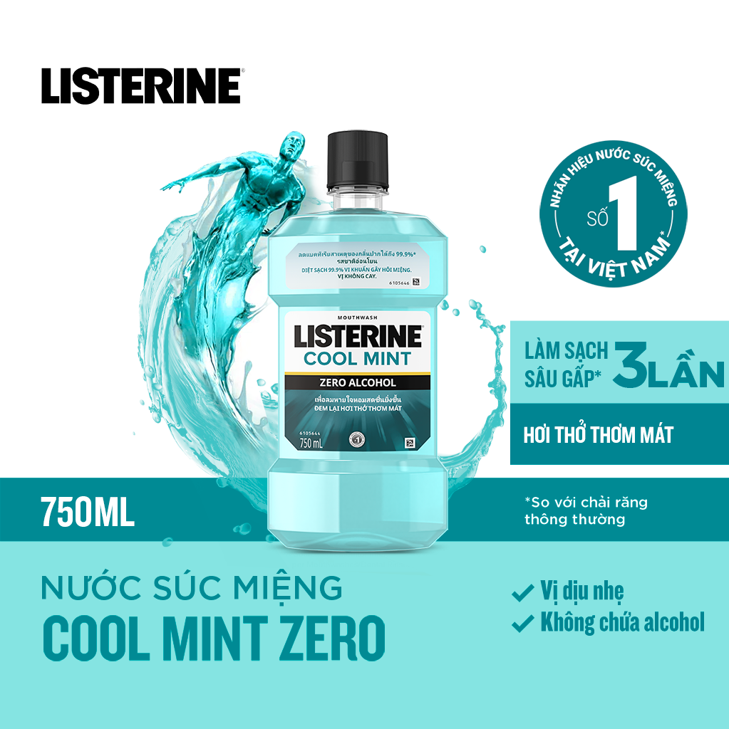 Bộ 2 Chai Nước Súc Miệng Listerine Giúp Hơi Thở Thơm Mát Cool Mint Zero 750mlx2